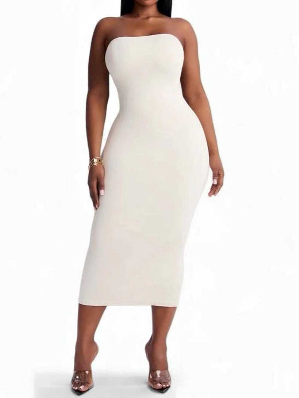 Fashion Nova Cream strapless midi dress